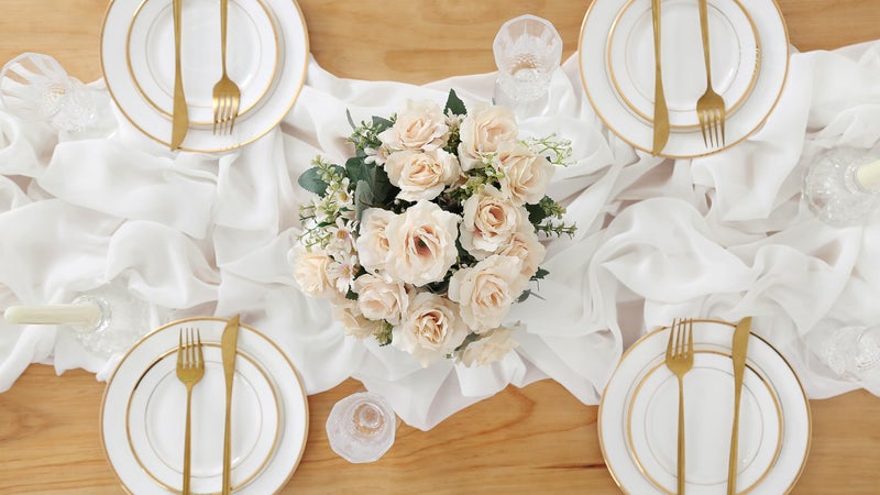 SoarDream White Table Runner 10 Pieces 27x120 Inches Wedding Chiffon Table Runners 10ft Soft Fabric for Bridal Baby Shower Decorations - Image 3